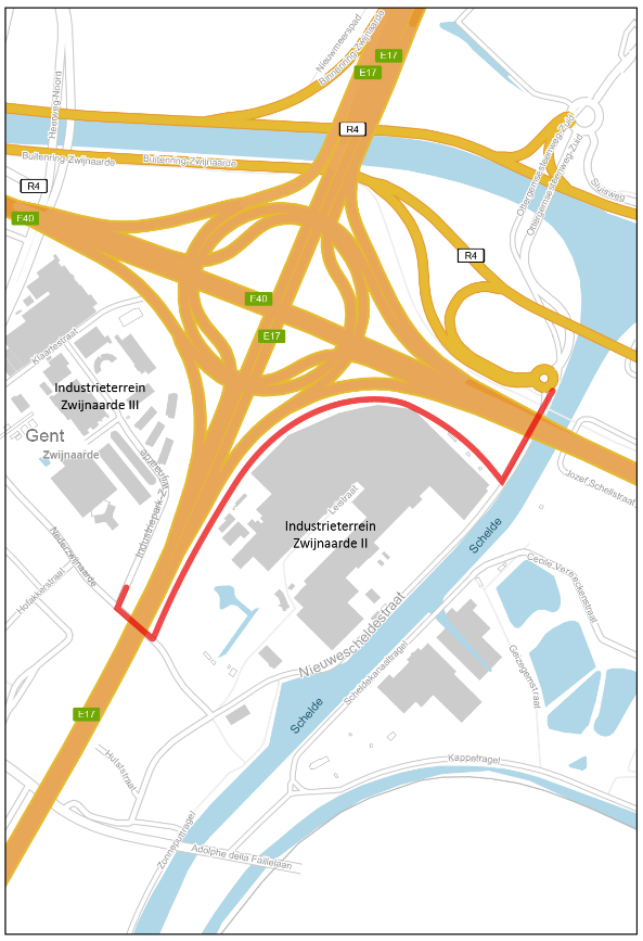 Een kaartje dat aanduidt waar de nieuwe weg komt