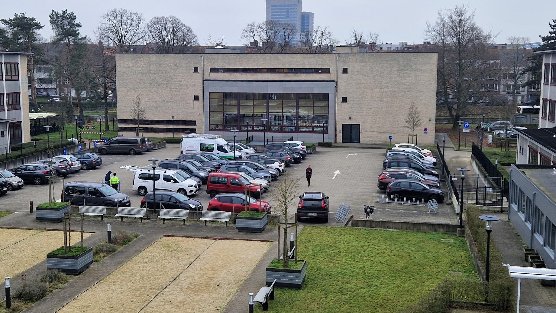 De parking op de Campus Prins Filip nabij de Watersportbaan