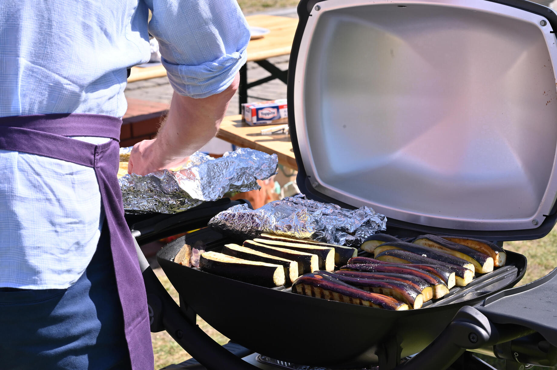 Barbecue met aubergines