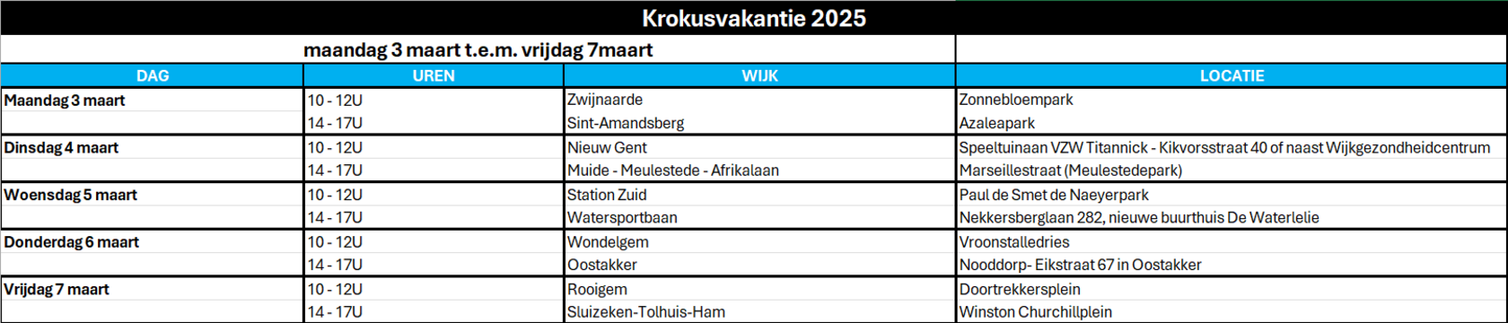 Planning krokusvakantie 2025 Pretkamjonet