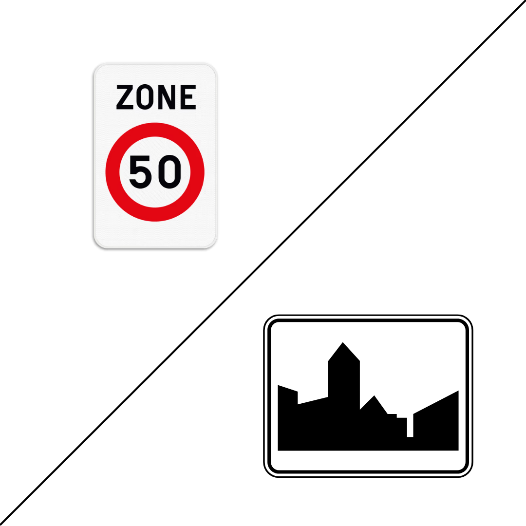 zone 50 verkeersbord - bebouwde kom verkeersbord