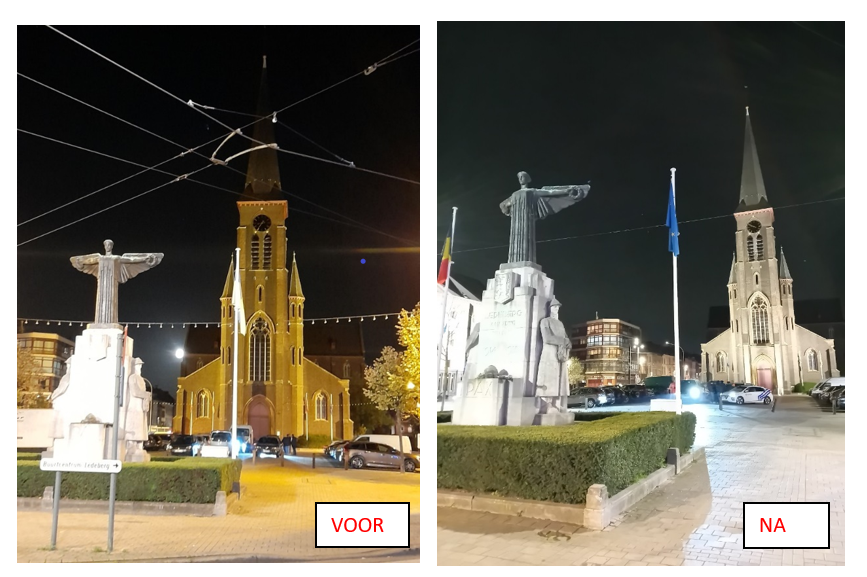 Ledebergplein voor en na nieuwe monumentverlichting